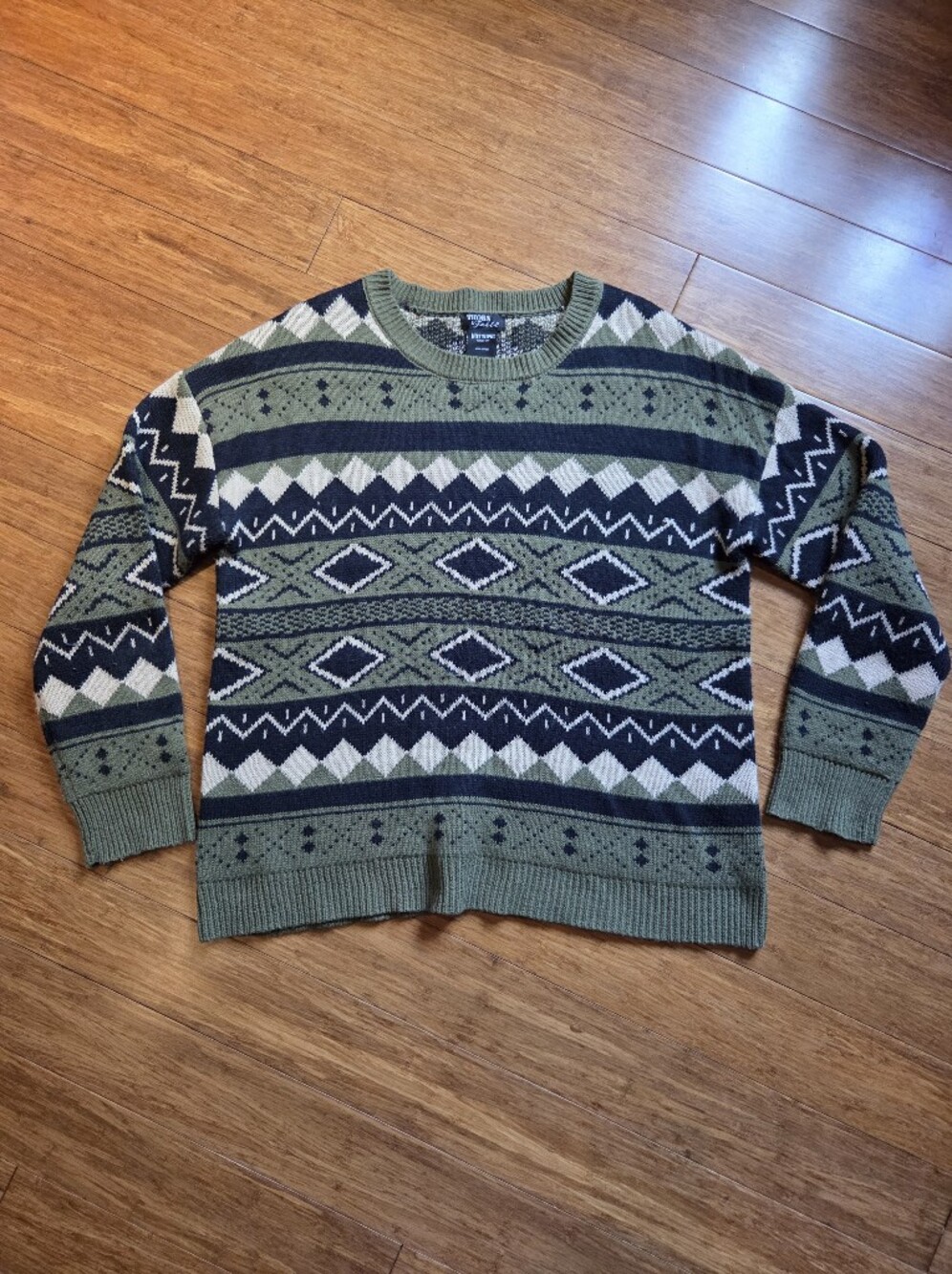 Hot Topic Thorn & Fable Green Fair Isle Geometric Sweater XL Soft Grunge Indie